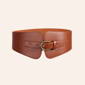 여성용 신축성 다크 브라운 벨트, 타원형 핀 버클 장식 허리 도장 매칭 스커트, 다목적 슬리밍 벨트, 신상