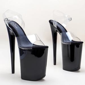 Leecabe 23CM/9inches 투명 PVC 어퍼 섹시한 이국적인 하이힐 플랫폼 파티 샌들 스트리퍼 힐 폴 댄스 슈즈