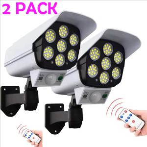 야외 모션 센서 태양 광 조명 2000 루멘 77 LED 원격 컨트롤러 가짜 보안 카메라 모니터링 유도 벽 램프