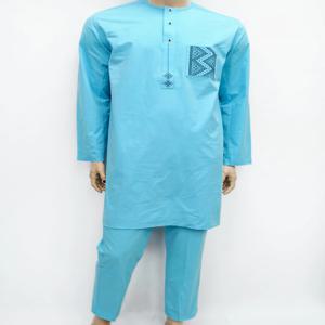 이슬람 이슬람 100% 코튼 남성 현대 패션기도 Eid 가운 긴 소매 라운드 넥 수 놓은 아라비안 Jubba Thobe 의류