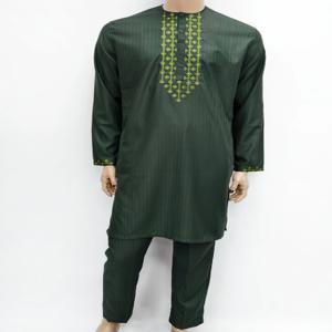 아프리카 이슬람 이슬람 남자의 현대 패션기도 Eid 가운 긴 소매 라운드 넥 수 놓은 아라비안 Jubba Thobe 의류