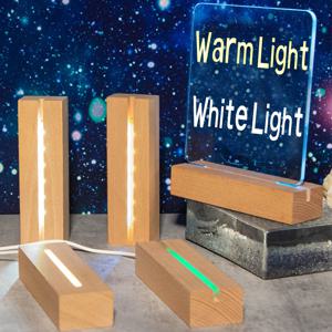 15cm LED 나무 디스플레이 베이스 직사각형 USB 조명 스탠드 (크리스탈 유리 레진 아트 장식용 나무 무드등 베이스 LED 조명 스탠드)
