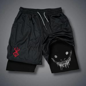 여름 남성 반바지 재미있는 그래픽 프린트 러닝 피트니스 짐 트레이닝 스포츠 반바지 속건 운동 조깅 이중 데크 반바지 남성용