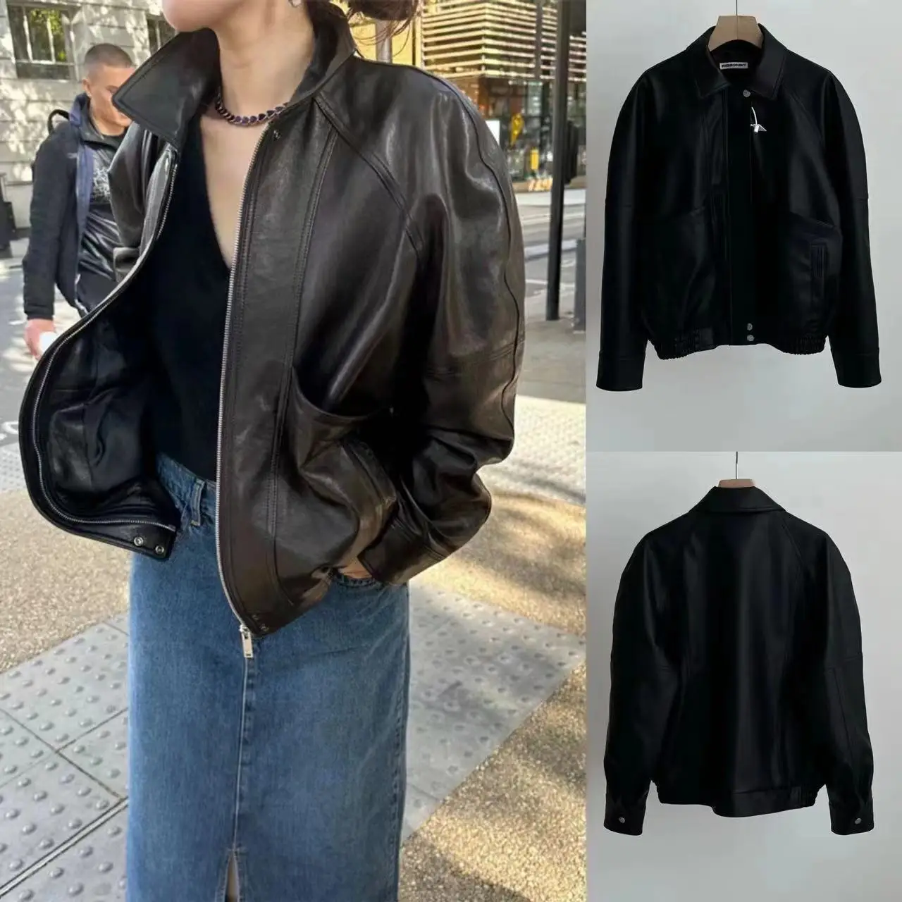 미니멀리스트 블랙 가죽 재킷 레트로 라펠 다용도 올매치 스타일 통근 패션 2026년 봄 여성 프리미엄 퀄리티 코트