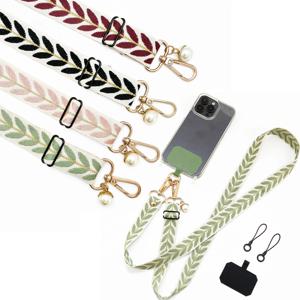 여성용 범용 조절식 잎 휴대폰 랜야드, 크로스 바디 싱글 숄더 넥 스트랩, 진주 펜던트, 걸이식 분실 방지 로프