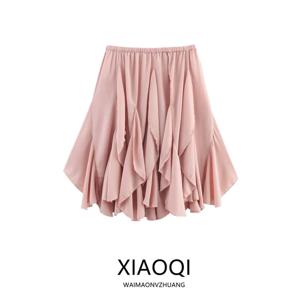 미디 기장 여성 스커트 2025 여름 신상 레이어드 디자인 미드웨이스트 A라인 스커트 유행 여성 스커트