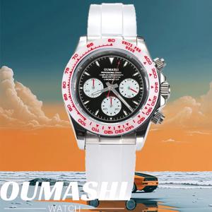 비즈니스 39mm 쿼츠 시계 남성용 크로노 그래프 사파이어 크리스탈 VK63 무브먼트 화이트 세라믹 베젤 스테인레스 스틸 남성용 VK63 시계