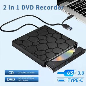 2in1 USB 3.0 타입 C 외장 광학 드라이브 DVD RW CD 라이터 리더 CD 플레이어 PC 노트북 데스크탑 휴대용 DVD 버너 레코더