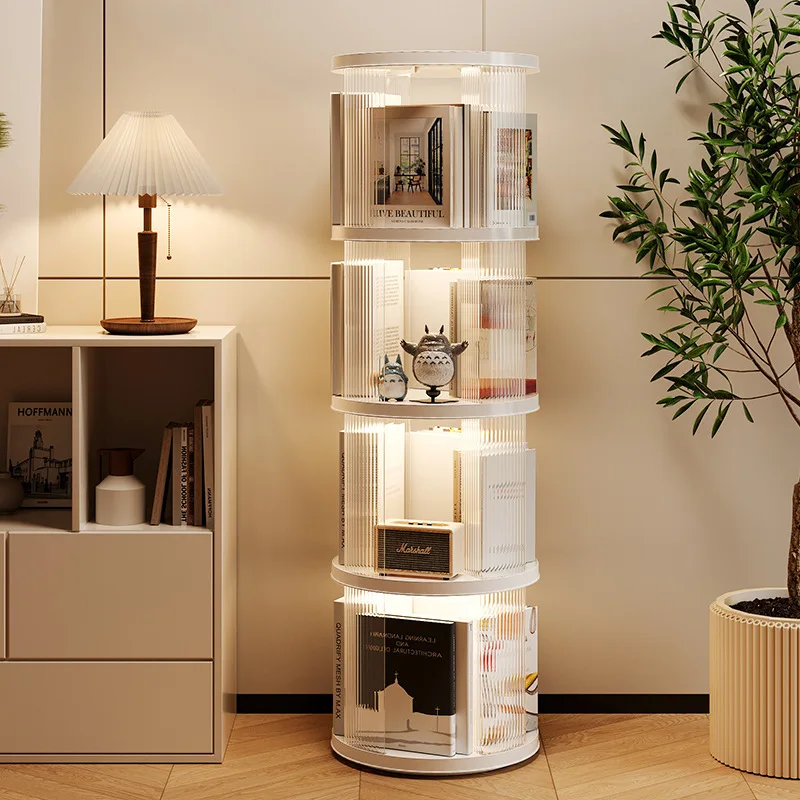 회전 책장 360도 홈 바닥에서 천장까지 간단한 어린이 책장 거실 대용량 스토리지 랙