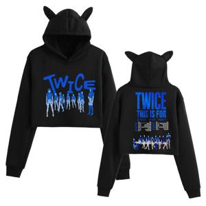 Twice This Is For Merch 크롭 탑 고양이 귀 스웨트 긴 소매 소녀 패션 후드