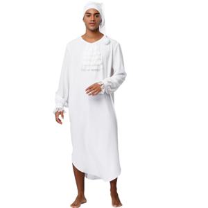 남성 긴 소매 빅토리아 스타일 레이스 트림 잠옷 Nightcap Pajama Nightwear Sleepwear Homewear와 부드러운 느슨한 수면 가운