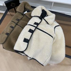 친환경 퍼 재킷 심플 디자인 루즈핏 트렌디 가을 겨울 아우터 여성 출퇴근 스타일 긴팔 버튼 여밈