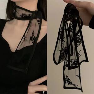 Y2k 달콤한 꽃 레이스 넥 스트랩 드레싱 장식 한국 스타일 헤어 밴드 넥커치프 투명 긴 리본 헤드 스카프