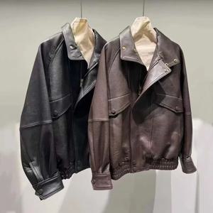 천연 양가죽 코트 봄과 가을 2025 신상 여성용 진짜 가죽 재킷 턴다운 칼라 의류