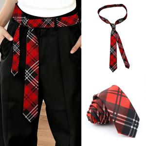 레트로 그린 스트라이프 타이와 레드 체크 무늬 바지 액세서리 벨트 캐주얼 다용도 스카프 액세서리 남성 여성용 데일리용