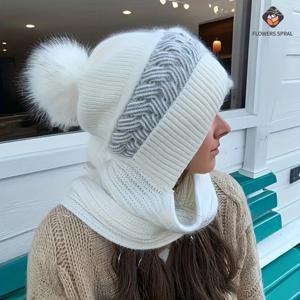 모자와 스카프가 하나로, 여성용 겨울 따뜻하고 다용도로 활용 가능한 가을 겨울 모직 모자, 플리스 추가로 세련된 한국 버전