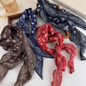레트로 클래식 레드 캐슈 패턴 다이아몬드 실크 스카프 여성용 로우 포니테일 타이업 헤드밴드 스카프 헤드랩 삼각형 넥 스카프