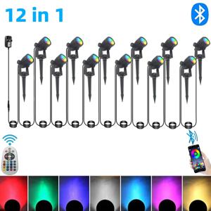 야외 스마트 조경 스포트라이트 앱 및 리모컨 1600만 색상 IP65 방수 정원, 마당, 뒷마당용