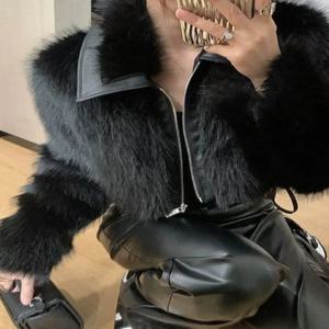 세련된 럭셔리 푹신한 코트 여성용 탑 아우터 겨울 2024 트렌디한 턴다운 칼라 짧은 길이 두꺼운 긴 소매