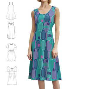 모든 테니스 라켓 패턴 : 핑크, 청록색, 민트색 보헤미안 시크 드레스 우아한 패션 비치 웨딩 파티 가운 테니스