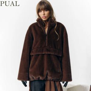 2025 디자이너 인조 모피 코트, 새로운 겨울 스타일, 따뜻한 풀오버 지퍼 탑 심플하고 스타일리시하며 우아함