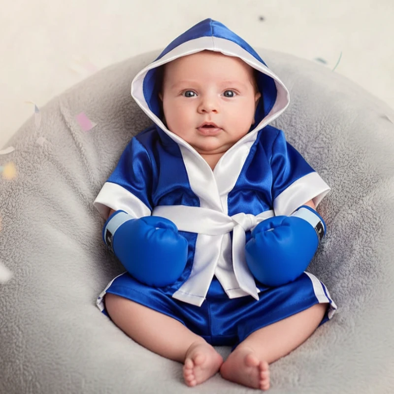 신생아 사진 촬영 의상 아기 복싱 가운 세트 장갑 포함 복서 반바지 소품 복싱 챔피언 의상