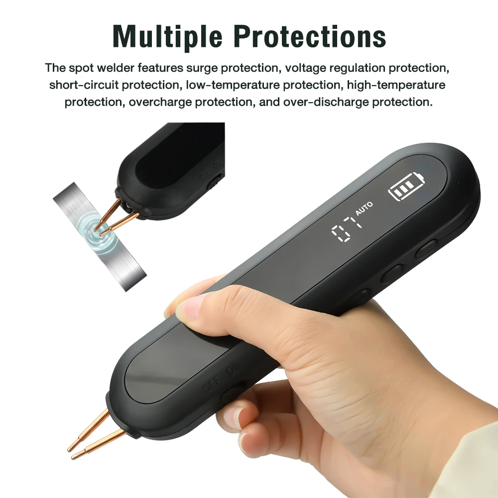 18650 배터리가 포함된 휴대용 스폿 용접기 키트, 12단계 전력 조절 가능, LED 조명 및 니켈 스트립 포함