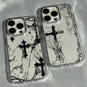 쿨 다크 고딕 십자가 마크 폰 케이스 아이폰 17 16e 16 15 14 13 12 11 프로 맥스 X XS XR 8 7 에어 플러스 투명 소프트 커버