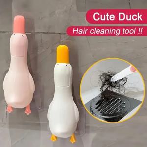 2-in-1 귀여운 오리 모양 이중 헤드 디자인 청소 클립 먼지 얼룩 제거 삽 - 배수 구멍이 있는 욕실 청소 도구