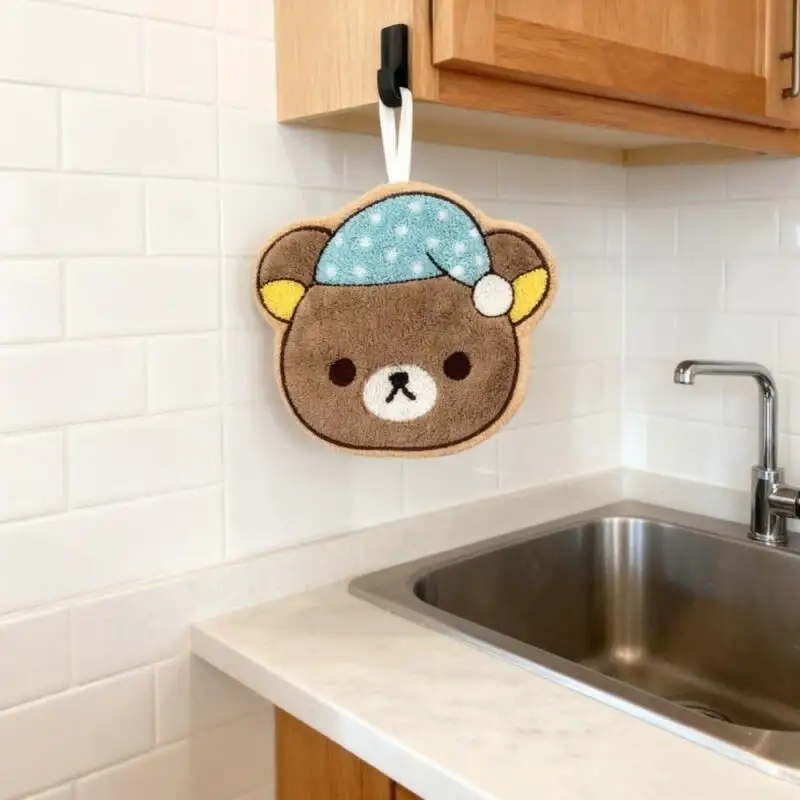 리락쿠마 핸드 타월 걸이형 흡수성 작은 사각 타월 주방 가정용 빠른 건조 핸드 타월 소년 소녀 선물