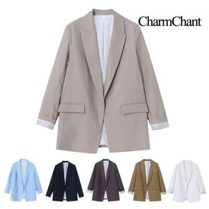 참참 여성 미니멀리스트 오버사이즈 린넨 블레이저 고품질 긴 소매 아우터 재킷 캐주얼 오피스웨어 봄 2026