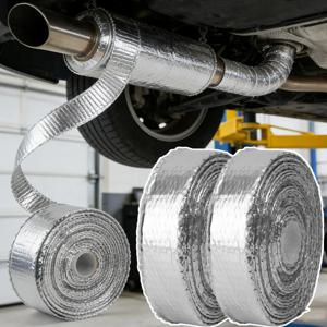오토바이 머플러 열 테이프 배기 밴드 열 차단 섬유 유리 열 차단재 스테인리스 타이 포함 5M 알루미늄 호일