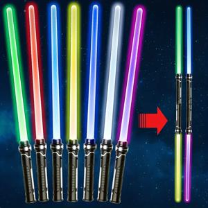 2-in-1 광선검 텔레스코픽 플래시 검 장난감 빨강 & 파랑 또는 7가지 색상 어린이 코스프레 무기, 배틀 사운드가 있는 레이브 소품