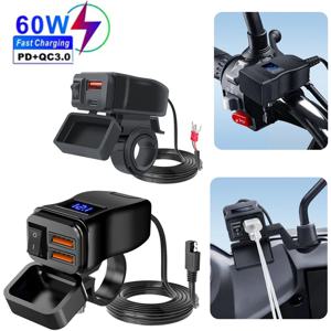 PD QC3.0 오토바이 USB 고속 셀룰러 충전기 12V 전원 공급 장치 어댑터 유형 C 포트 소켓 커넥터(스위치 전압계 포함)