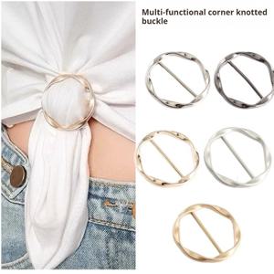 5개 패션 메탈 원형 클립 버클 숄 티셔츠 타이 클립 브로치 허리 버클 다용도 의류 링 홀더