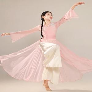 소녀들을 위한 우아한 고전 무용 공연 의상, 한당 솔로 댄스 가운, 흐르는 실크 드레스, 어린이 연습복