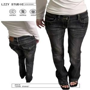 여성용 스키니 데님 팬츠 Kpop 디자이너 2000년대 아비 벨바텀 로우라이즈 진 아비 롱 트라우저 일본 Y2k 그런지 하이 스트리트