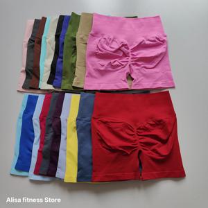 여름 하이웨이스트 요가 반바지, 뱃살 보정 심리스 피트니스 반바지, 섹시한 러닝 피트니스 반바지, 단색 요가 레깅스