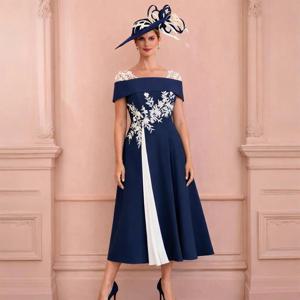 맞춤형 모던 신부 어머니 드레스 미디 아플리케 티 길이 웨딩 게스트 가운 여성용 2026 A라인 정장 파티 가운