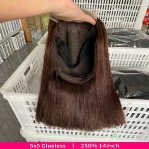 5x5 밥 더블 드로운 가발 100% 인모 글루리스 레이스 프론트 가발 # 베트남산 본 스트레이트 250% 레이스 클로저 인모 가발 2개