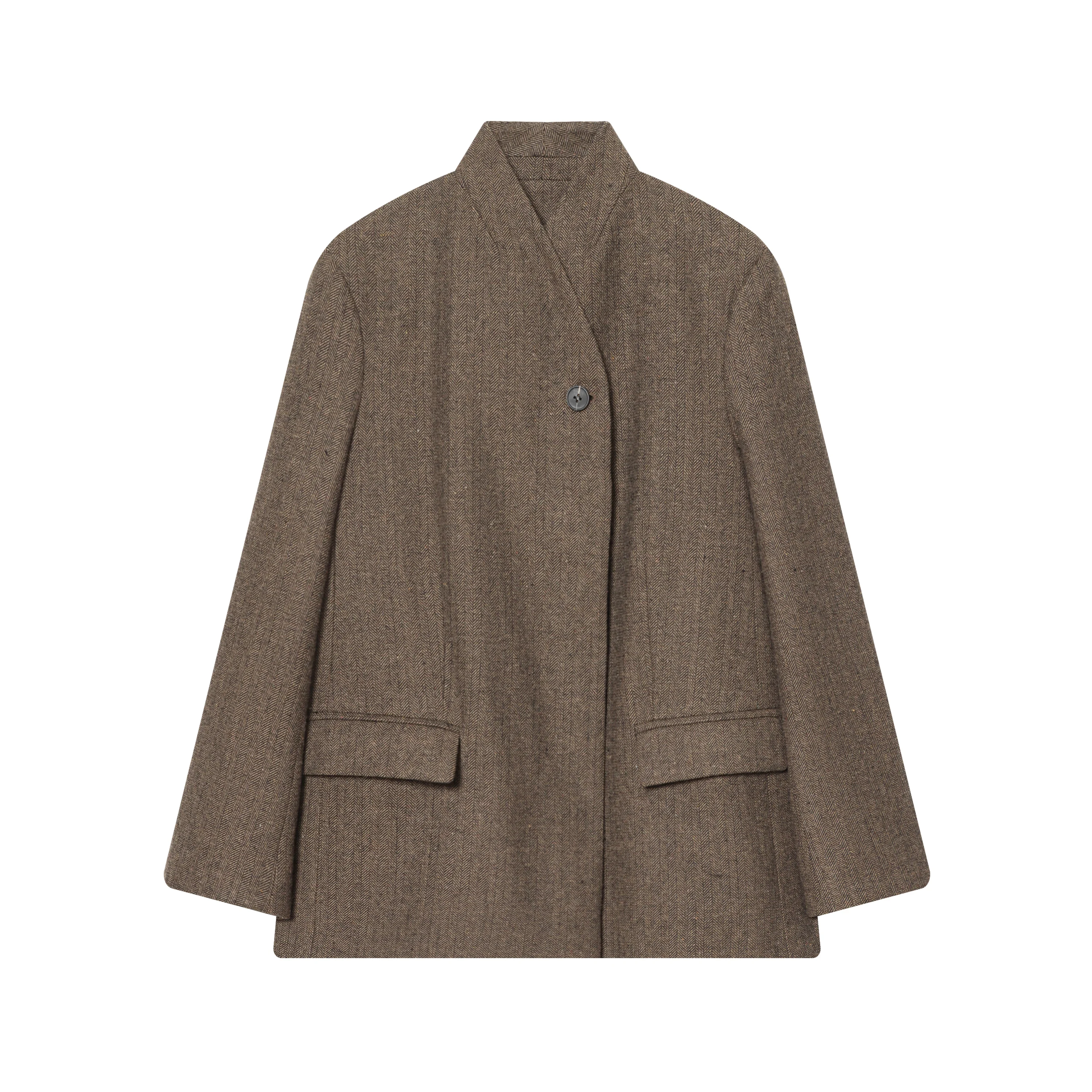 AOMO 2026 패션 여성 트위드 슈트 블레이저 포켓 긴 소매 여성 코트 7T26