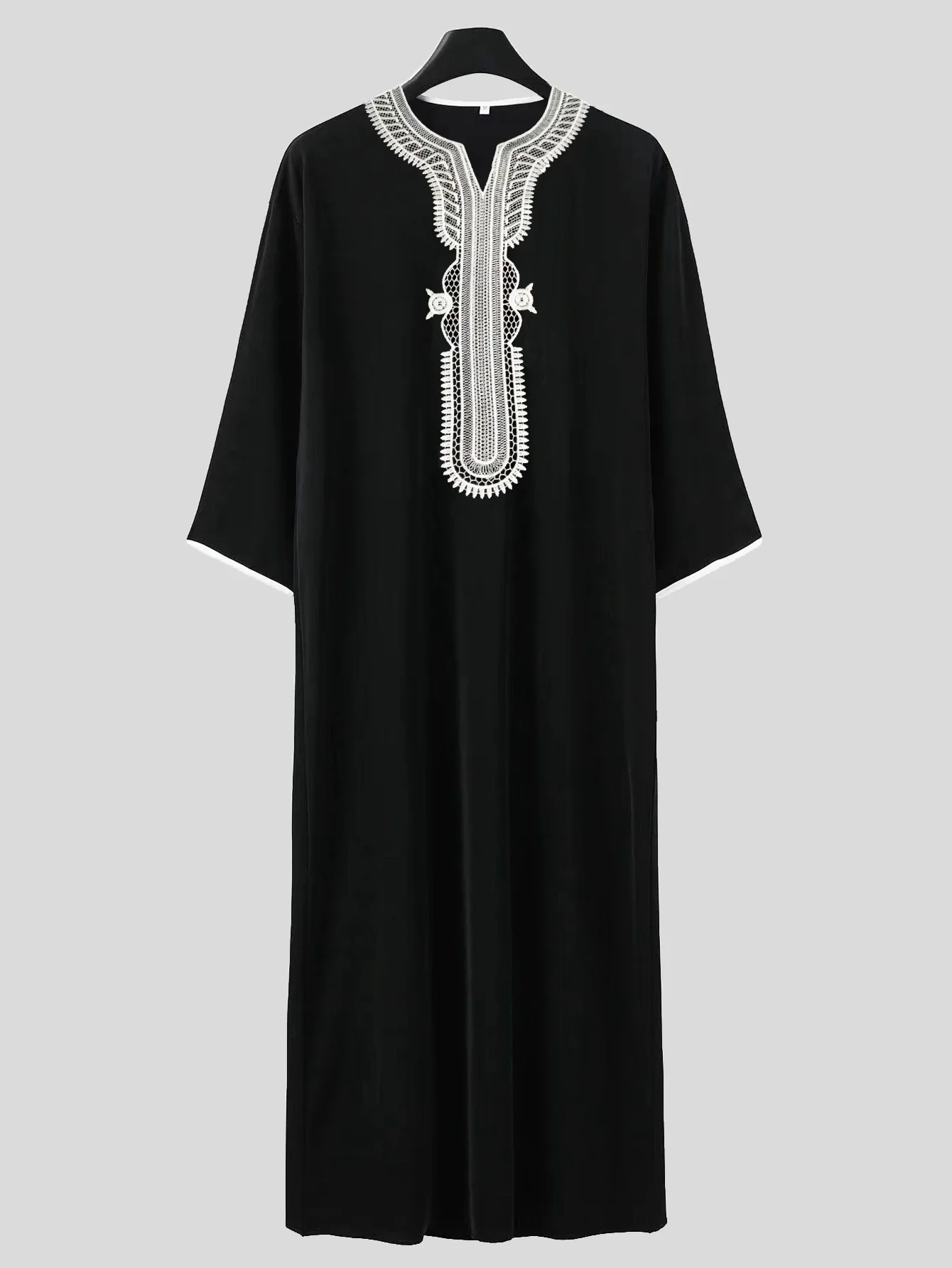 남성용 고급 블랙 비슈트 로브 - 우아한 자수 무슬림 토브, 결혼식 및 이드를 위한 정장 아랍 카프탄