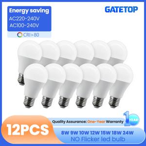 12개 무플리커 24W 20W 8W 9W 10W 12W 15W 18W E27 LED 전구 램프 조명 AC220V 110V 쿨 조명 가정 현관 방 장식용