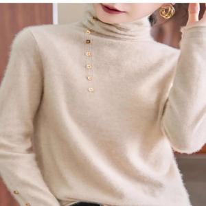 가을 겨울 니트 스웨터 하이넥 슬림핏 긴팔 오버헤드 패셔너블 베이스 레이어 니트웨어 포켓 손수건 포함