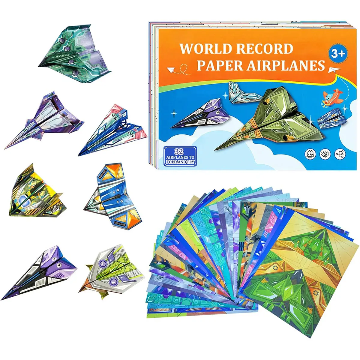 종이 비행기 키트 16/32개 클래식 종이접기 디자인 세계 기록 종이 비행기 모델 DIY 창의적인 항공기 장난감 5-12세용 선물