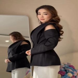 여성용 우아하고 독특한 콜드 숄더 재킷, 정교한 버튼 장식 허리 블레이저, 2026 신상 캐주얼 럭셔리 오피스 롱 슬리브 코트