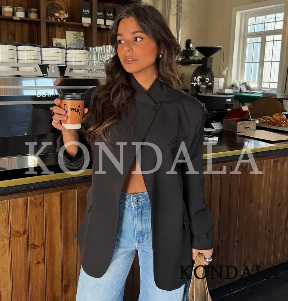 KONDALA 트렌디 미니멀리스트 터틀넥 블레이저 여성용 우아한 블랙 해킹 블레이저 새로운 2026 봄 하이 스트리트 시크 레이디 블레이저