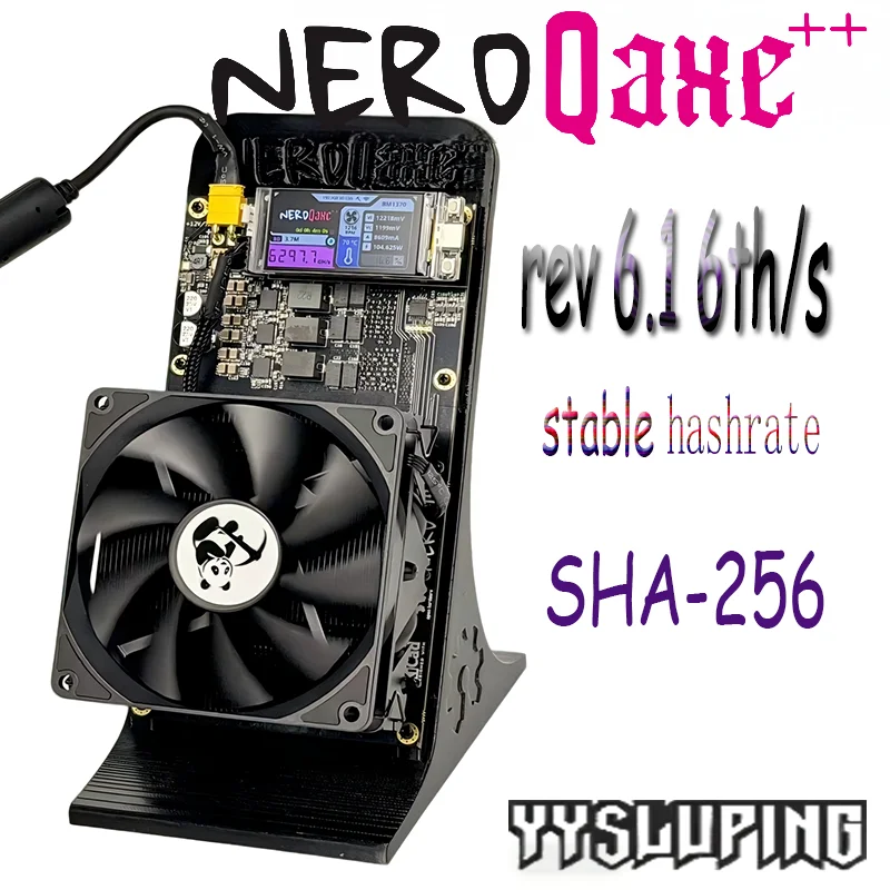 BitNerdQaxe++ Rev6.1 비트코인 ​​채굴기 최신 6TH/s SHA-256 BTC 저전력 100W 솔로 채굴기(암호화폐 채굴용 12V 10A PSU 포함)