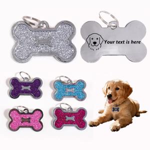 반짝이 글리터 맞춤 텍스트 강아지 인식표, 이름 각인 강아지 ID 태그, 레이저 각인 텍스트 번호 목걸이 펜던트, 개인 맞춤 이름 반려동물 ID 태그