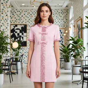 2026 신상 여성 A라인 드레스 캐주얼 여름 패션 플로럴 엘레강스 드레스 소프트 핑크 스팽글 리본 디테일 드레스 에버프리티